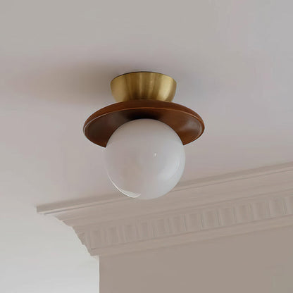 Flush Mount G9 Socket Brass And Walnut Opal Glass Globe Ceiling Light