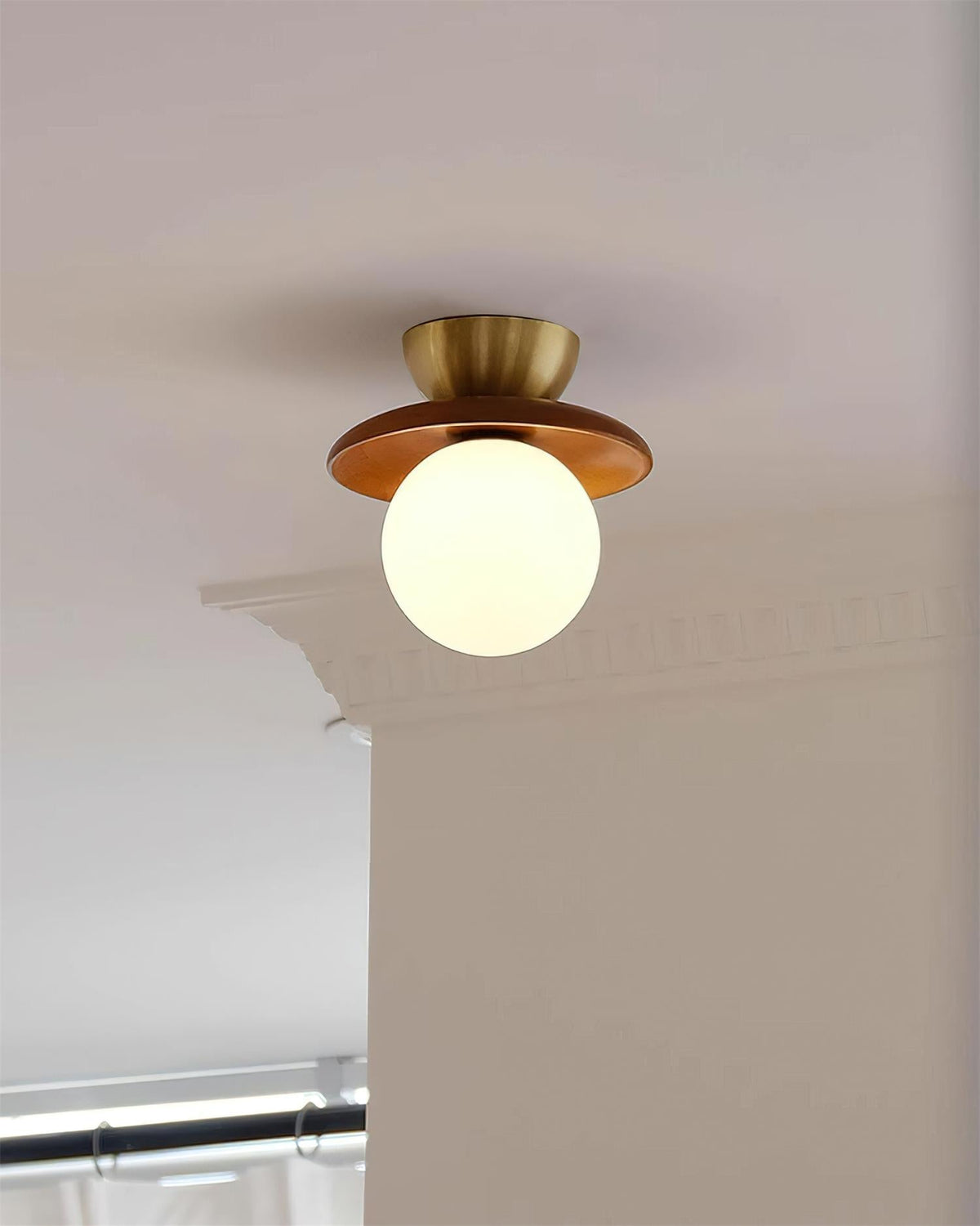 Flush Mount G9 Socket Brass And Walnut Opal Glass Globe Ceiling Light