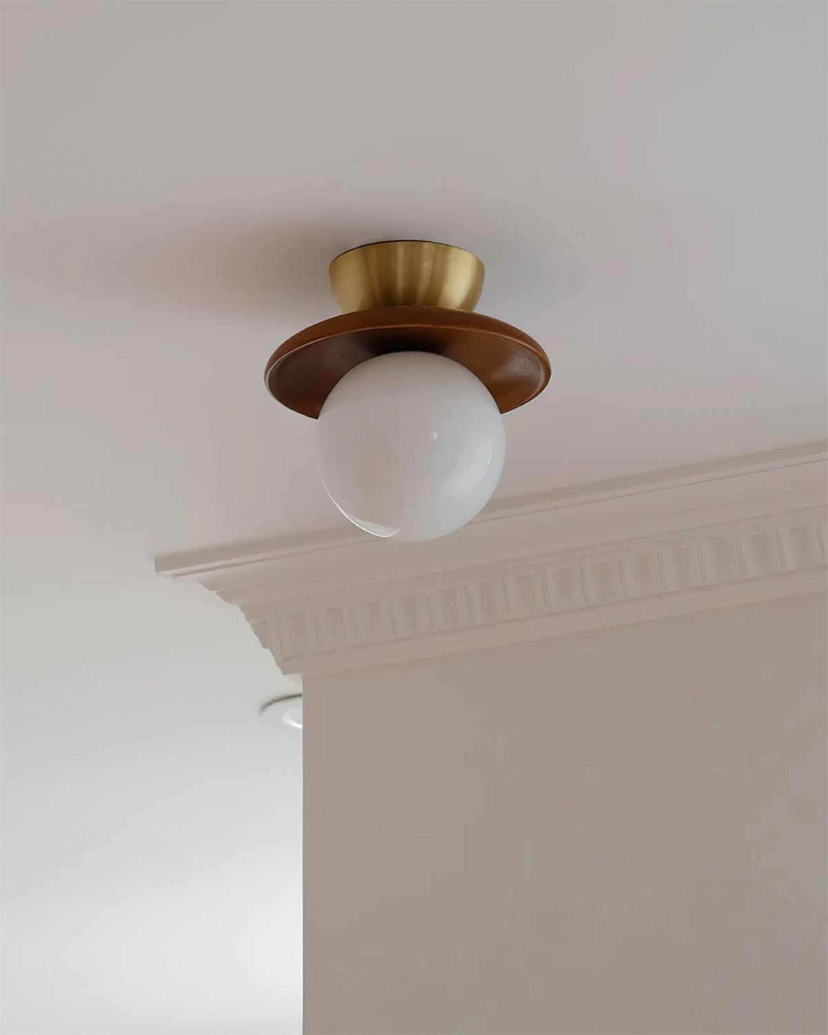 Flush Mount G9 Socket Brass And Walnut Opal Glass Globe Ceiling Light