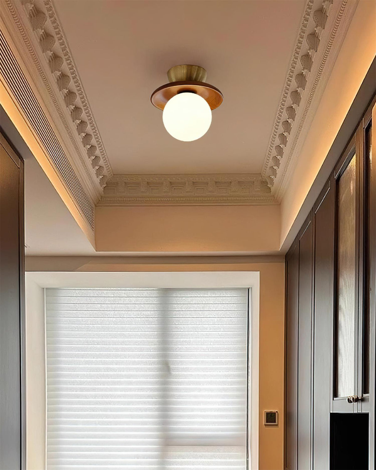 Flush Mount G9 Socket Brass And Walnut Opal Glass Globe Ceiling Light