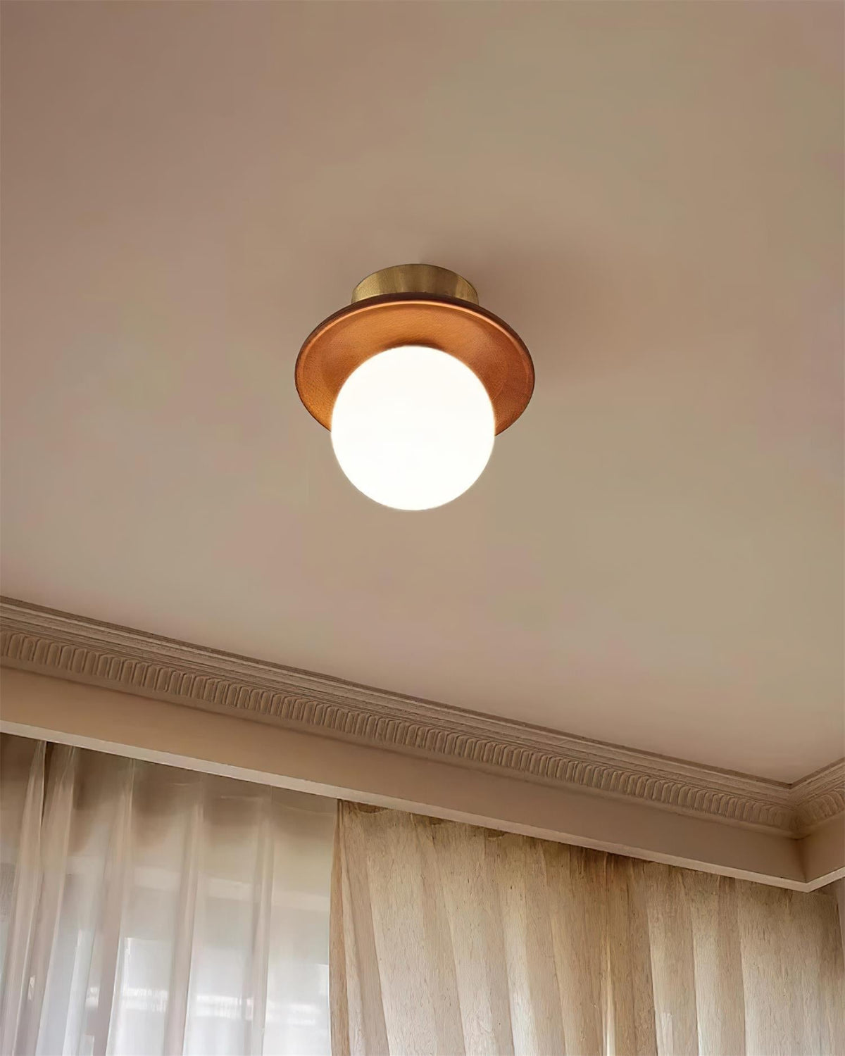 Flush Mount G9 Socket Brass And Walnut Opal Glass Globe Ceiling Light