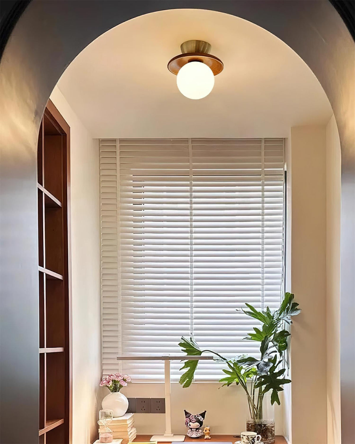 Flush Mount G9 Socket Brass And Walnut Opal Glass Globe Ceiling Light