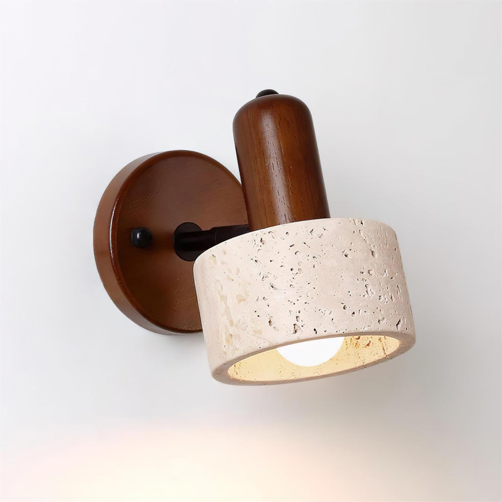 Glass Shade With Dimmable Travertine Wall Light