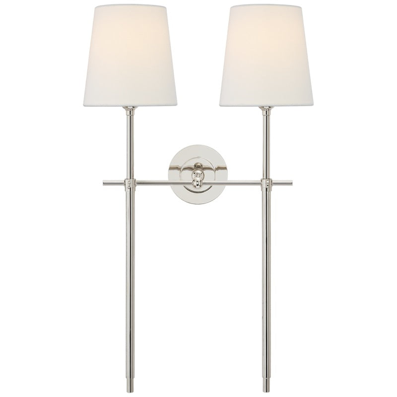 White Tapered Linen Shade Brass Wall Lamp