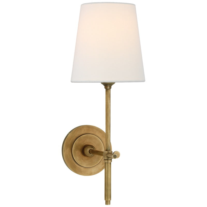 White Tapered Linen Shade Brass Wall Lamp