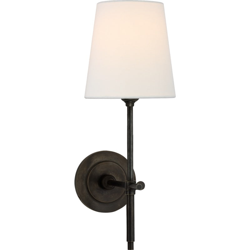 White Tapered Linen Shade Brass Wall Lamp