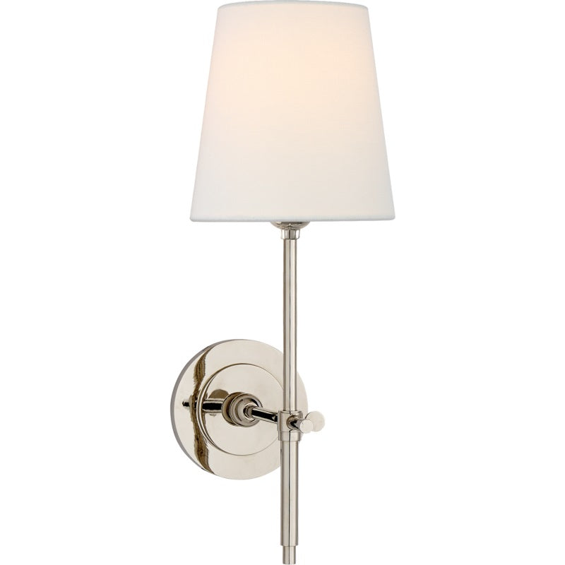 White Tapered Linen Shade Brass Wall Lamp