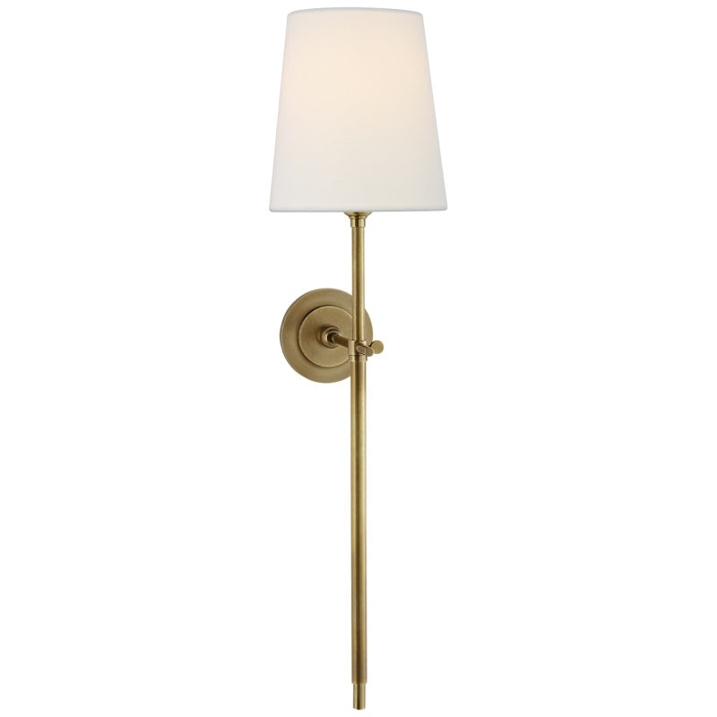 White Tapered Linen Shade Brass Wall Lamp