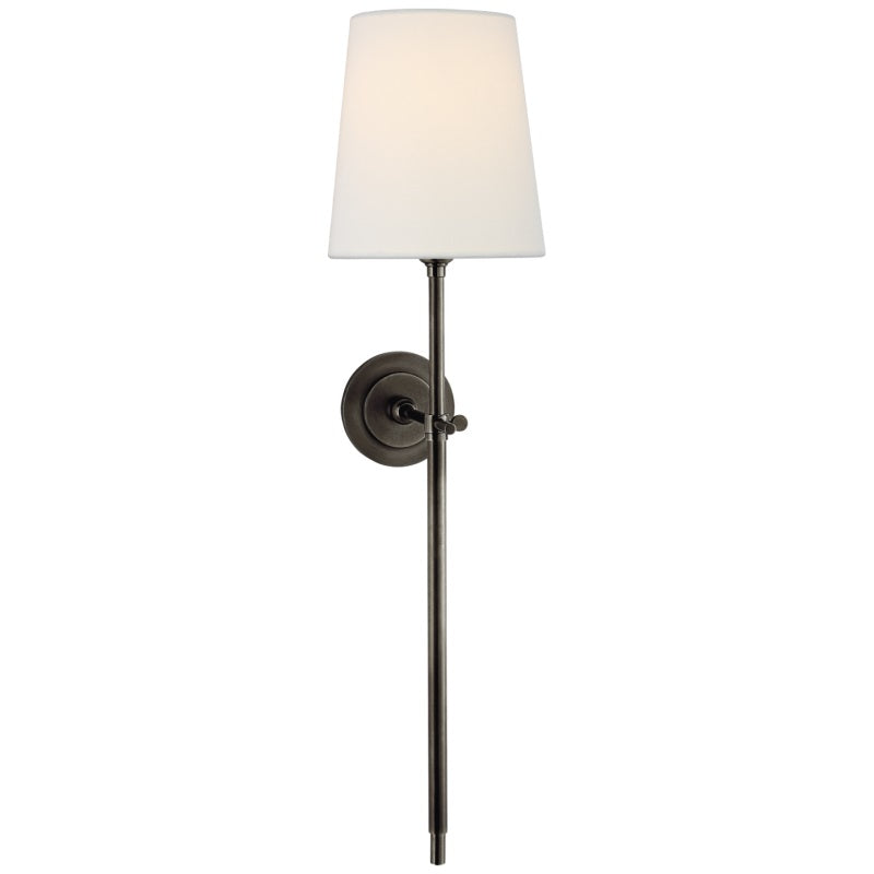 White Tapered Linen Shade Brass Wall Lamp