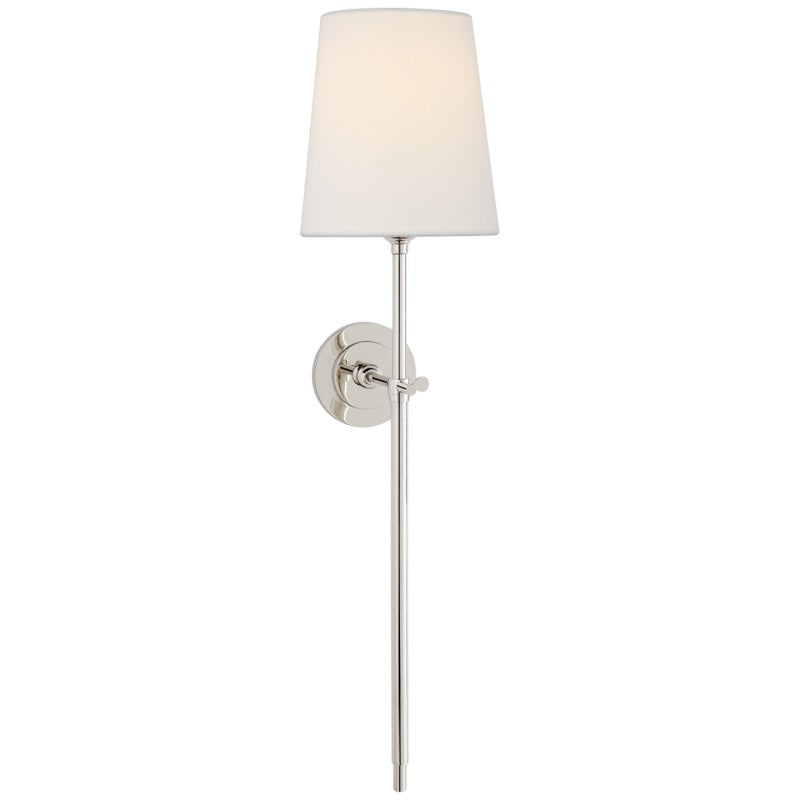 White Tapered Linen Shade Brass Wall Lamp