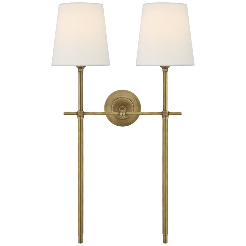 White Tapered Linen Shade Brass Wall Lamp