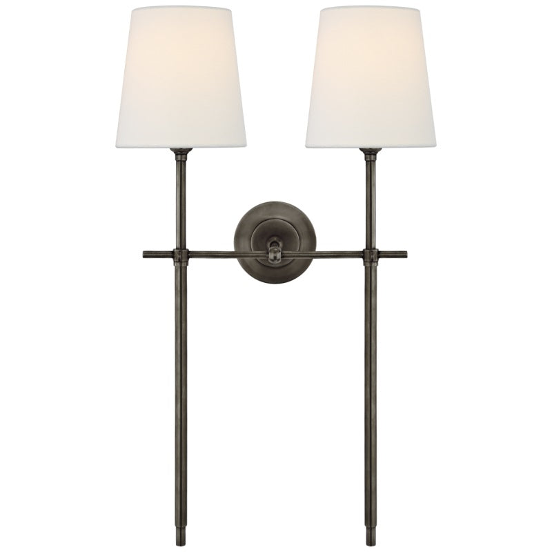 White Tapered Linen Shade Brass Wall Lamp