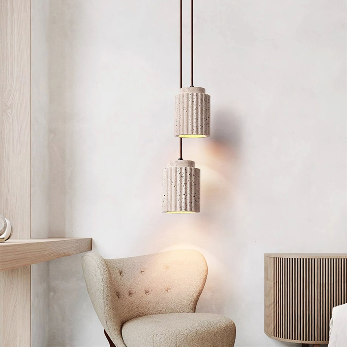 Warm Glow Travertine Ceiling Pendant Light