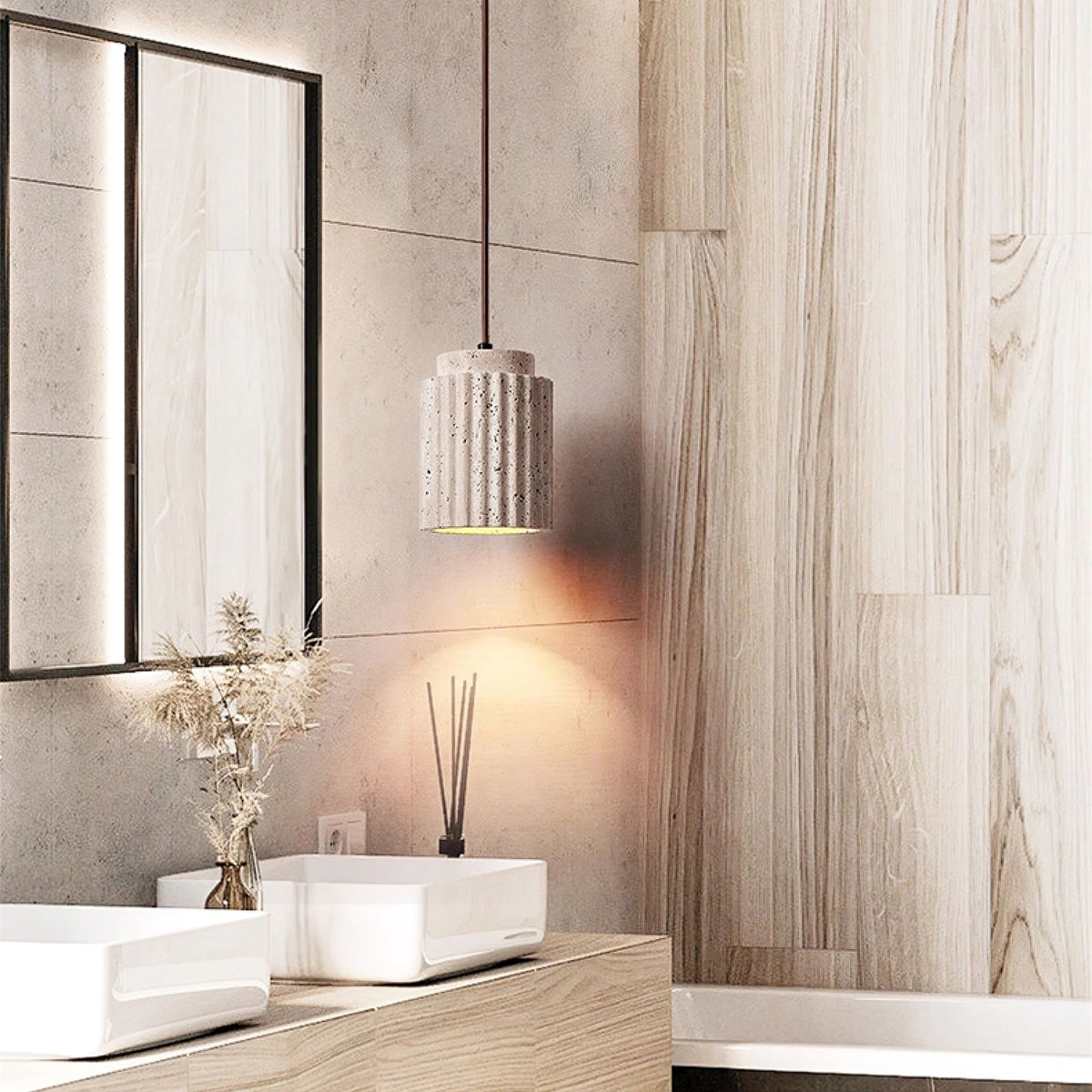 Warm Glow Travertine Pendant Ceiling Light