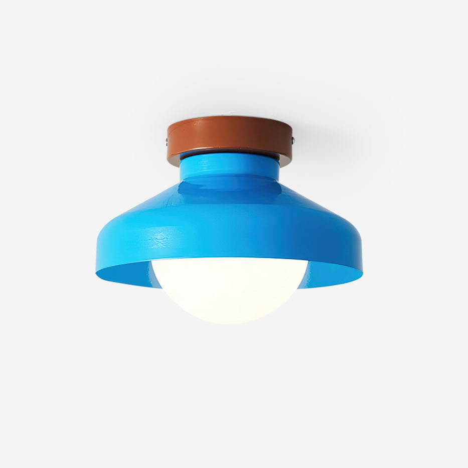 Glass Shade Damp Rated Blue Metal Flush Mount Ceiling Light