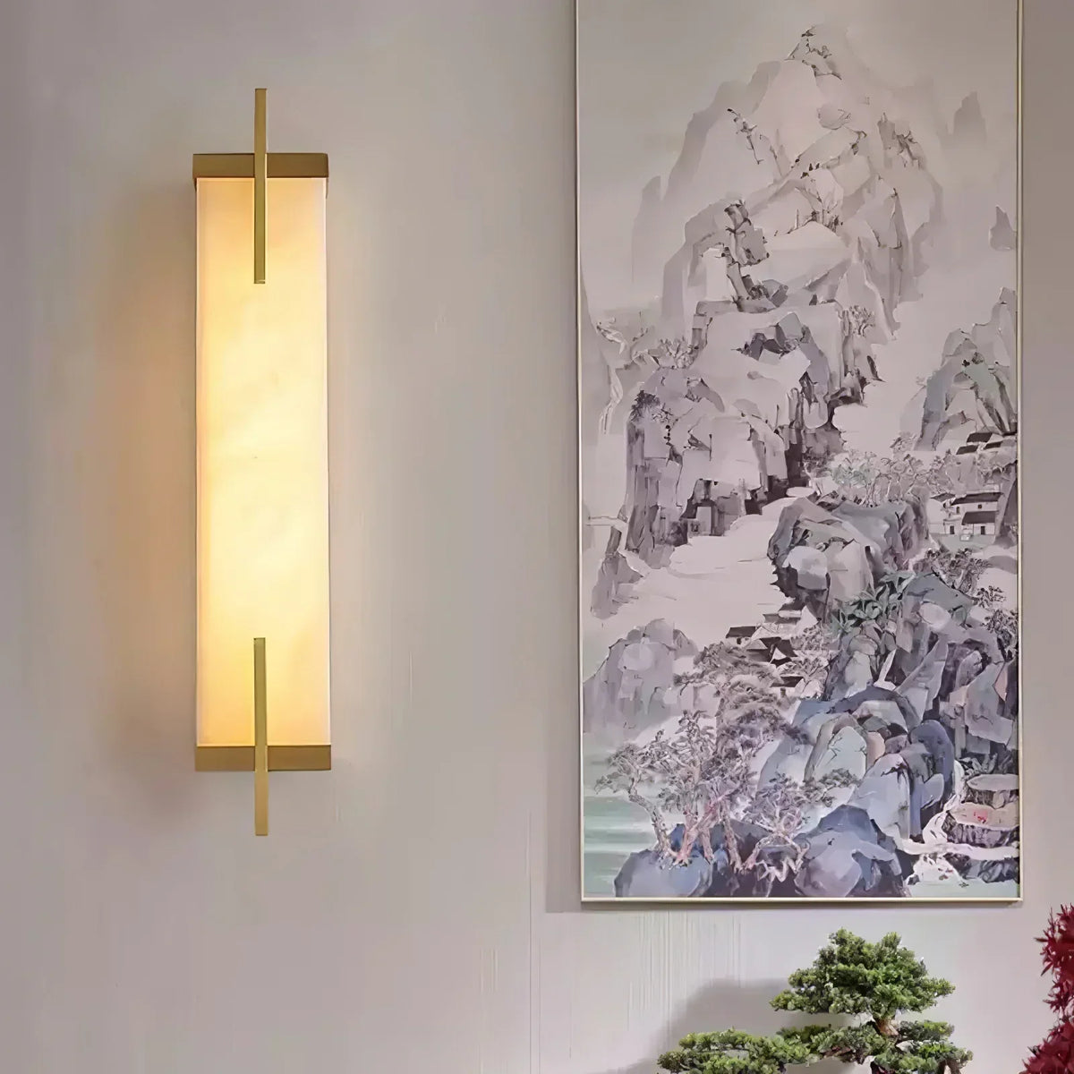 Minimal Frame Rectangular Alabaster Wall Light