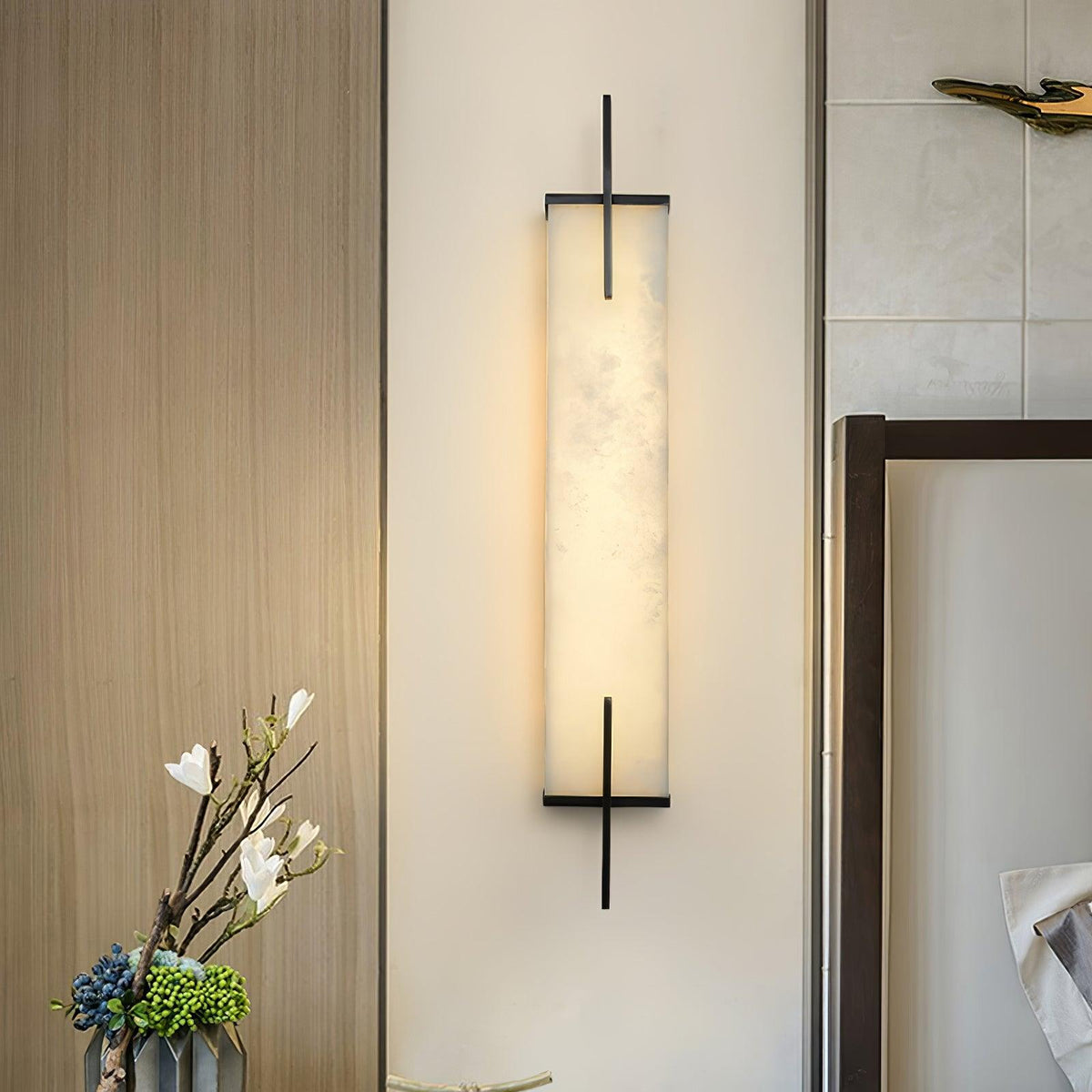 Minimal Frame Rectangular Alabaster Wall Light