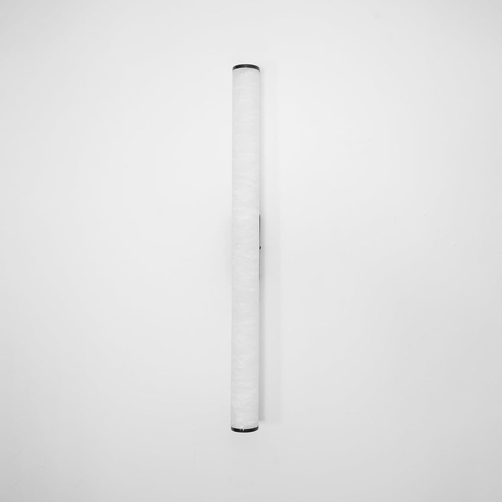 Brass Frame Vertical Cylindrical Alabaster Wall Lamp