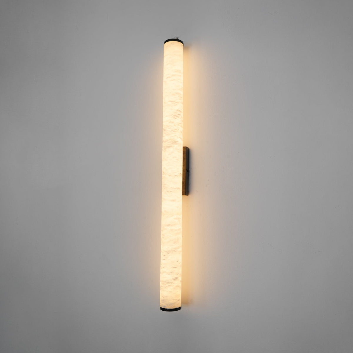 Brass Frame Vertical Cylindrical Alabaster Wall Lamp