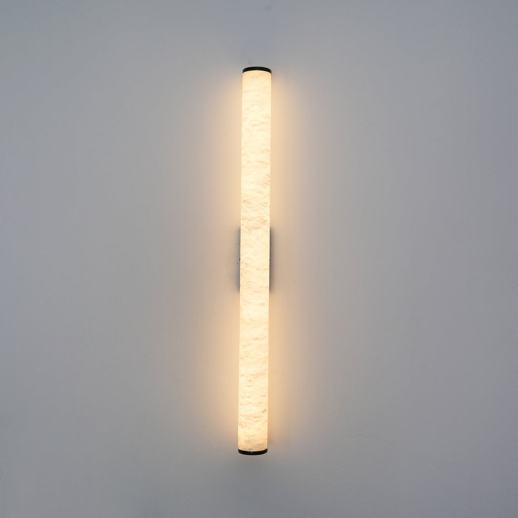 Brass Frame Vertical Cylindrical Alabaster Wall Lamp