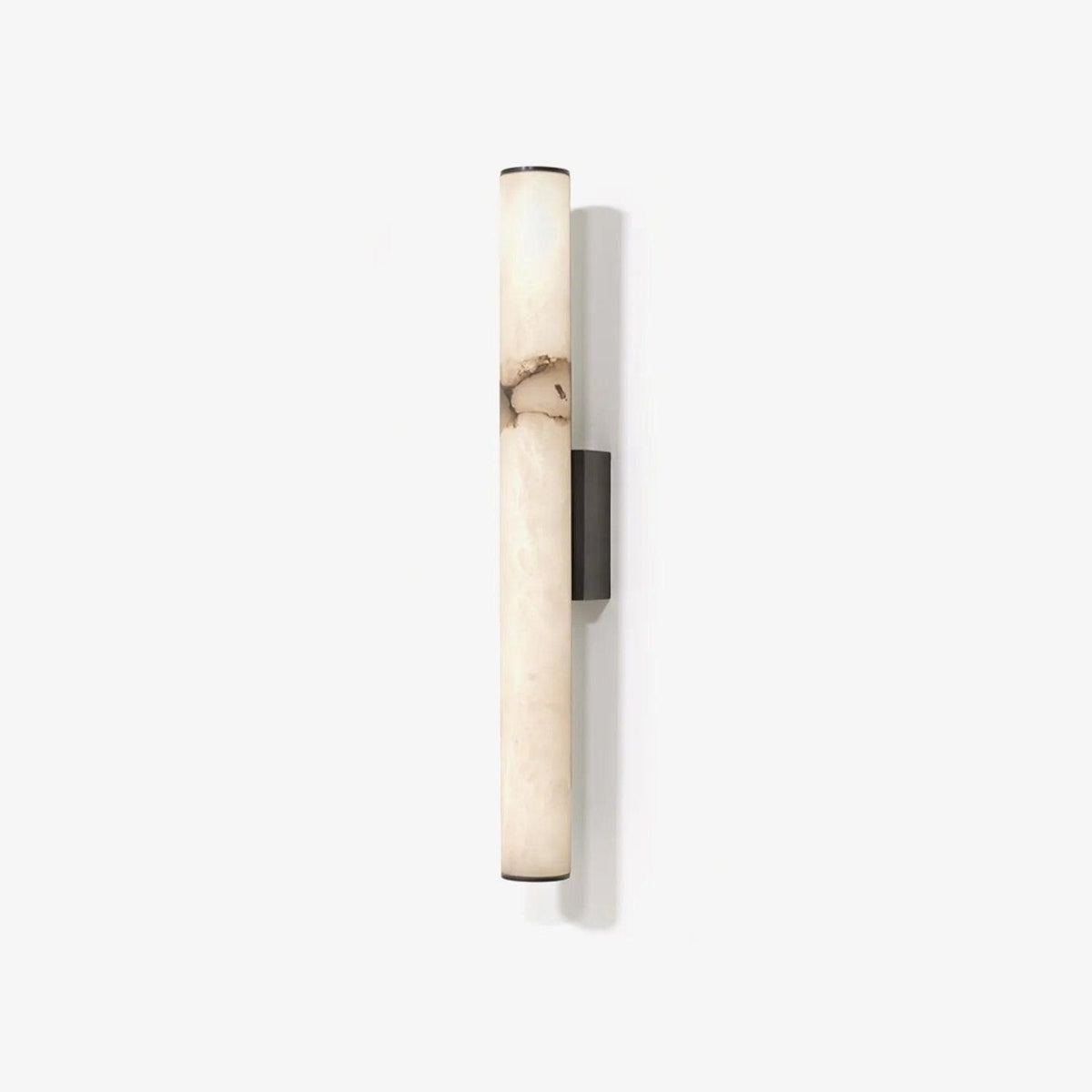 Brass Frame Vertical Cylindrical Alabaster Wall Lamp