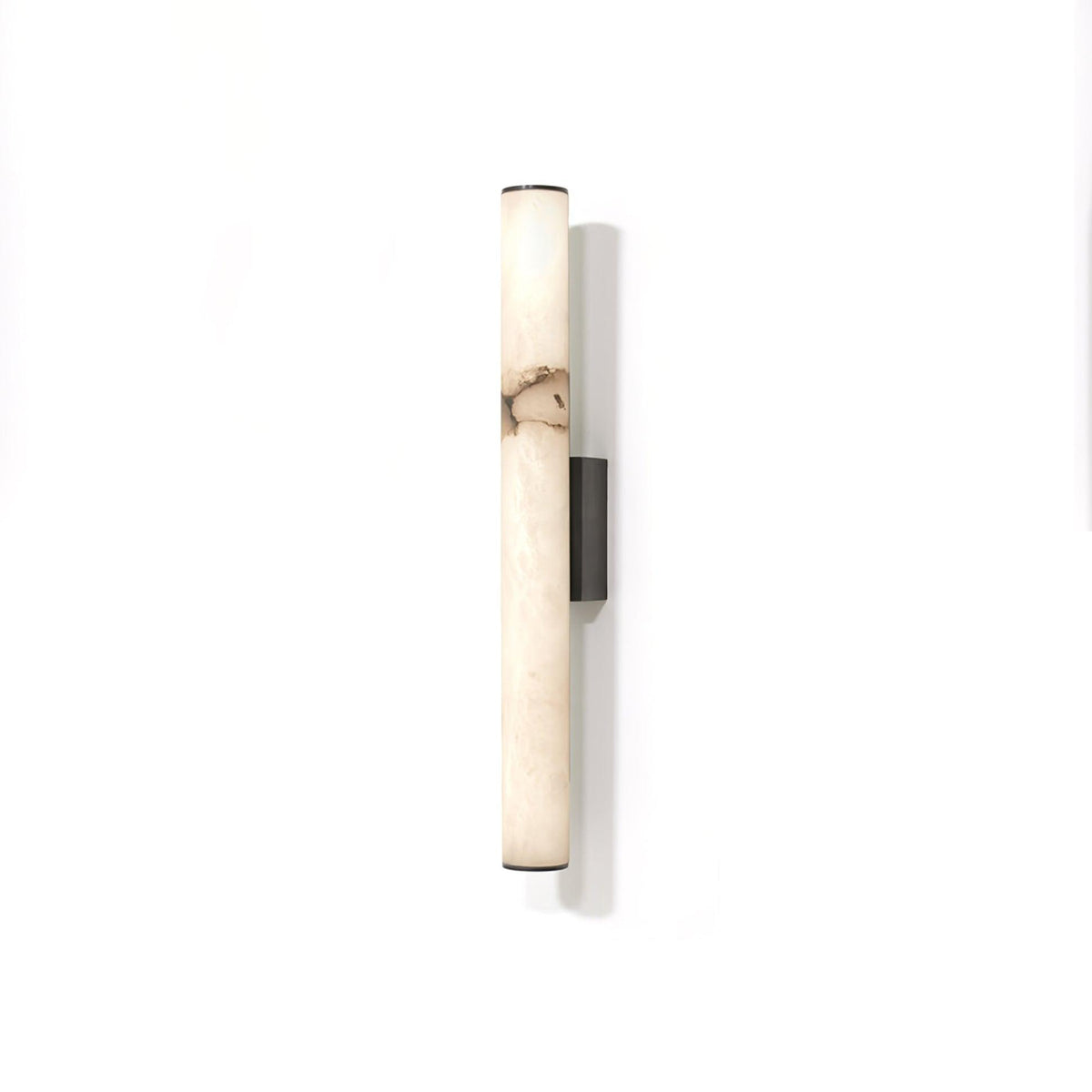 Brass Frame Vertical Cylindrical Alabaster Wall Lamp
