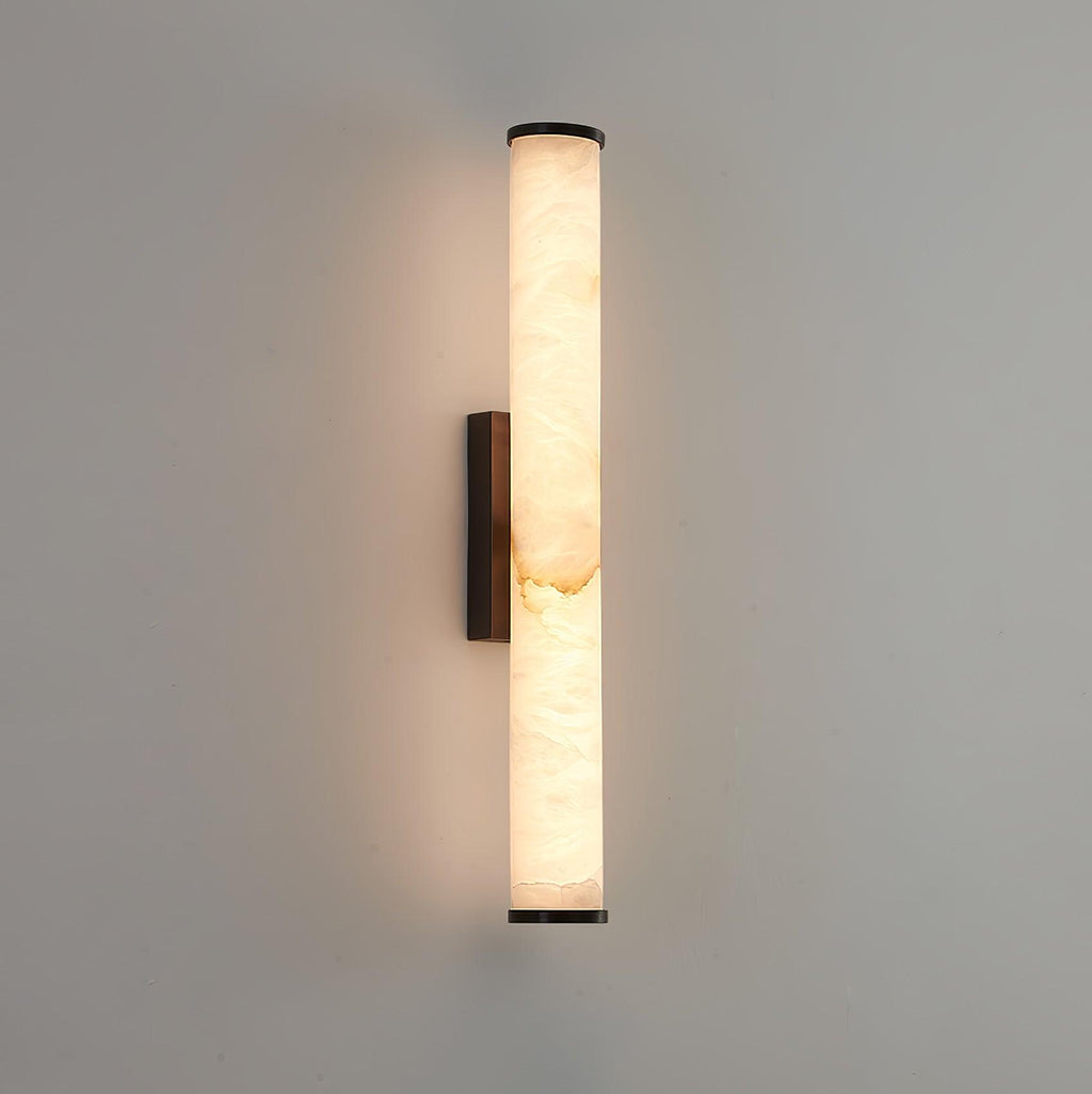 Brass Frame Vertical Cylindrical Alabaster Wall Lamp