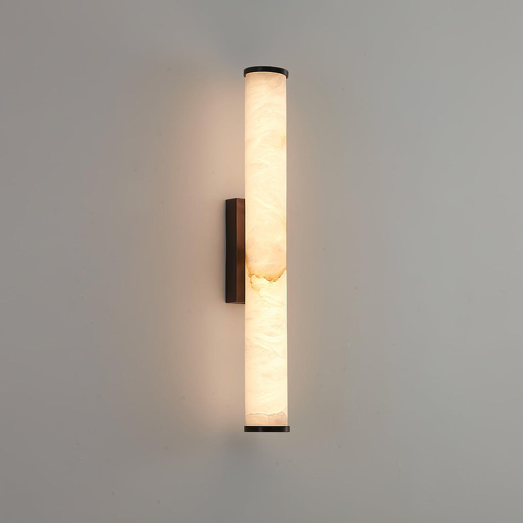 Brass Frame Vertical Cylindrical Alabaster Wall Lamp