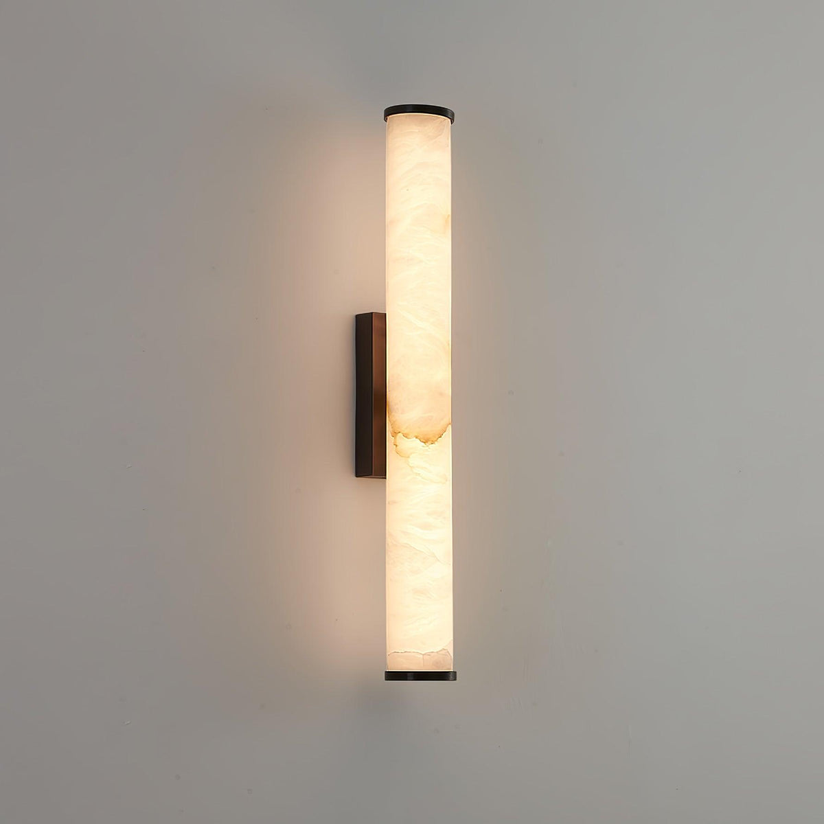 Brass Frame Vertical Cylindrical Alabaster Wall Lamp