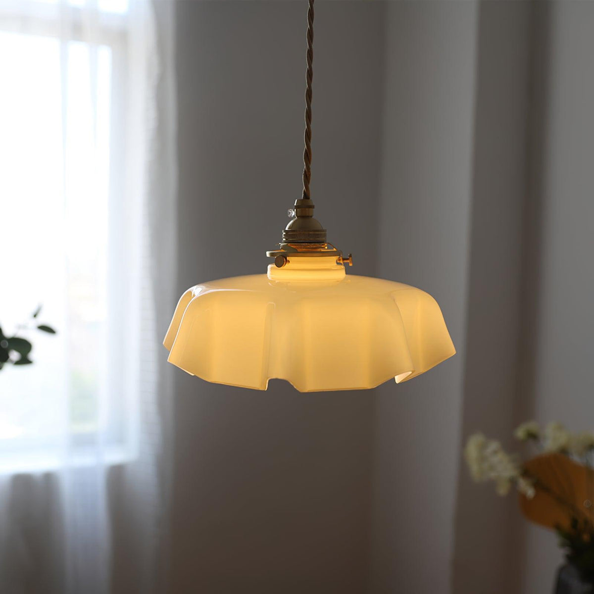 Pendant Pleated Ivory Lamp Farmhouse Charm With