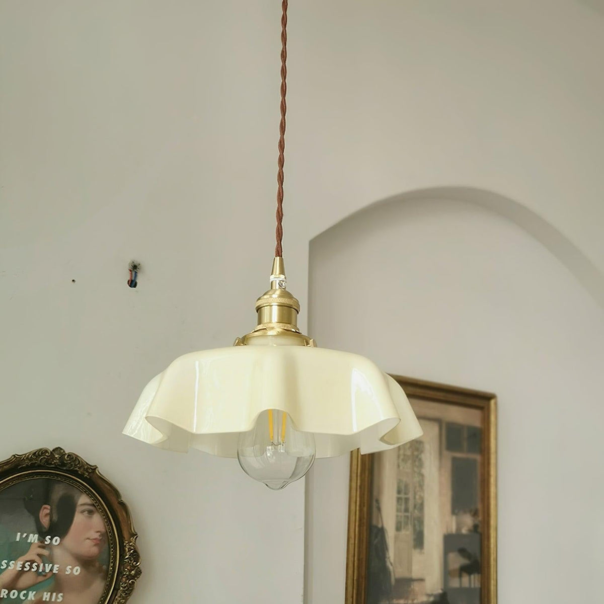 Pendant Pleated Ivory Lamp Farmhouse Charm With