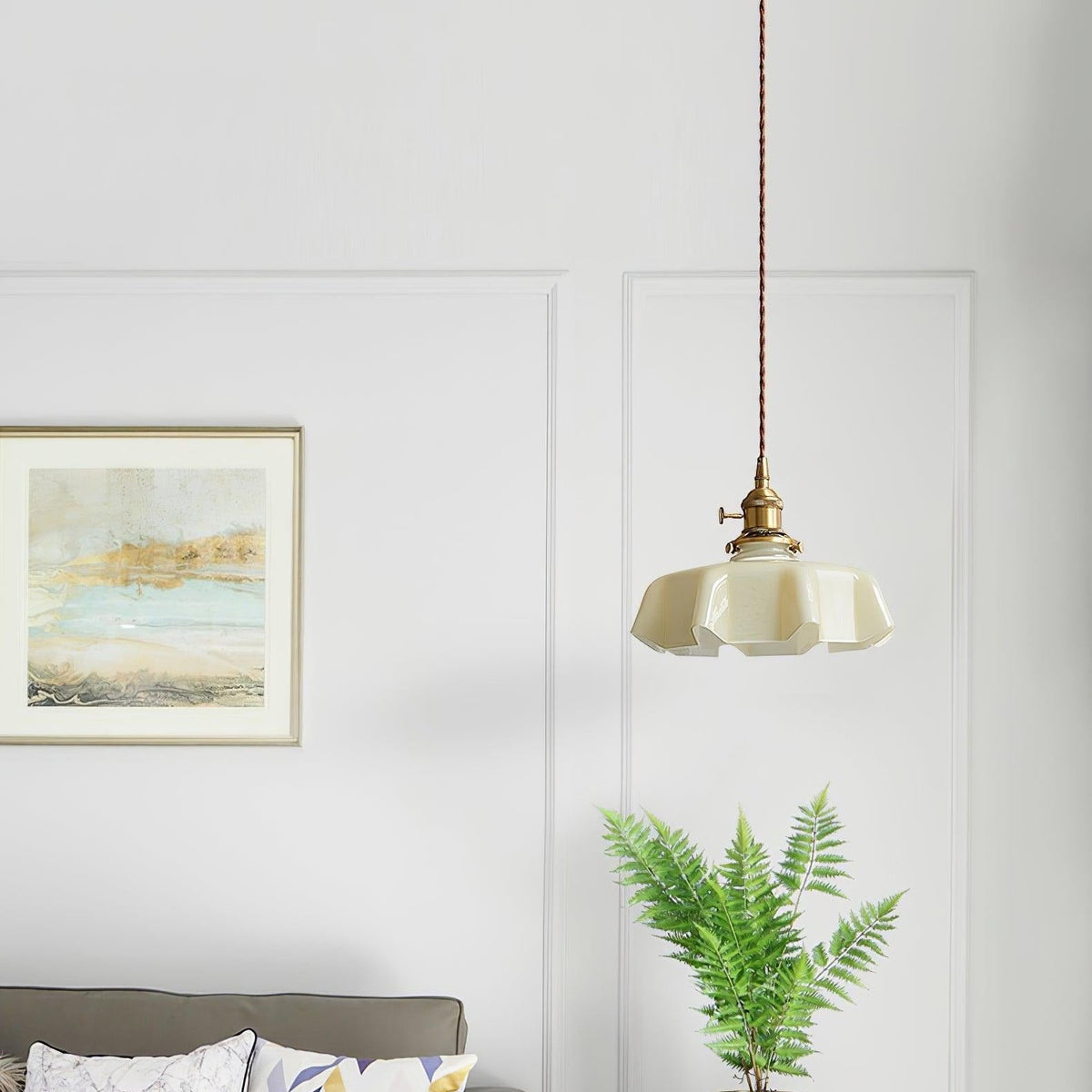 Pendant Pleated Ivory Lamp Farmhouse Charm With