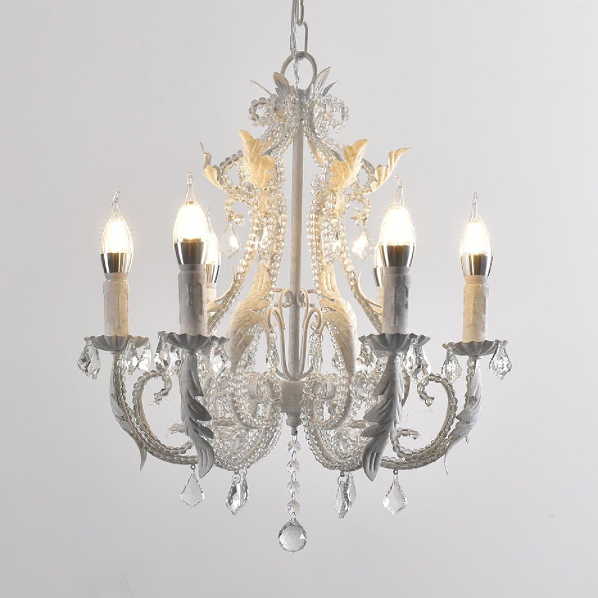 Chandelier With Candle Holder And Crystal Bead Pendant