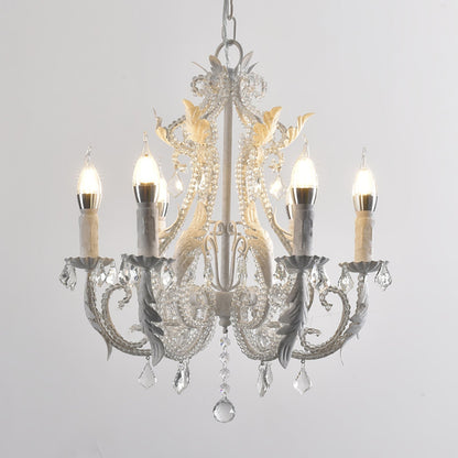 Chandelier With Candle Holder And Crystal Bead Pendant
