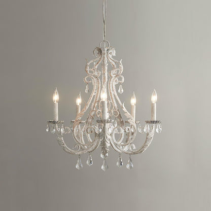 Chandelier With Candle Holder And Crystal Bead Pendant