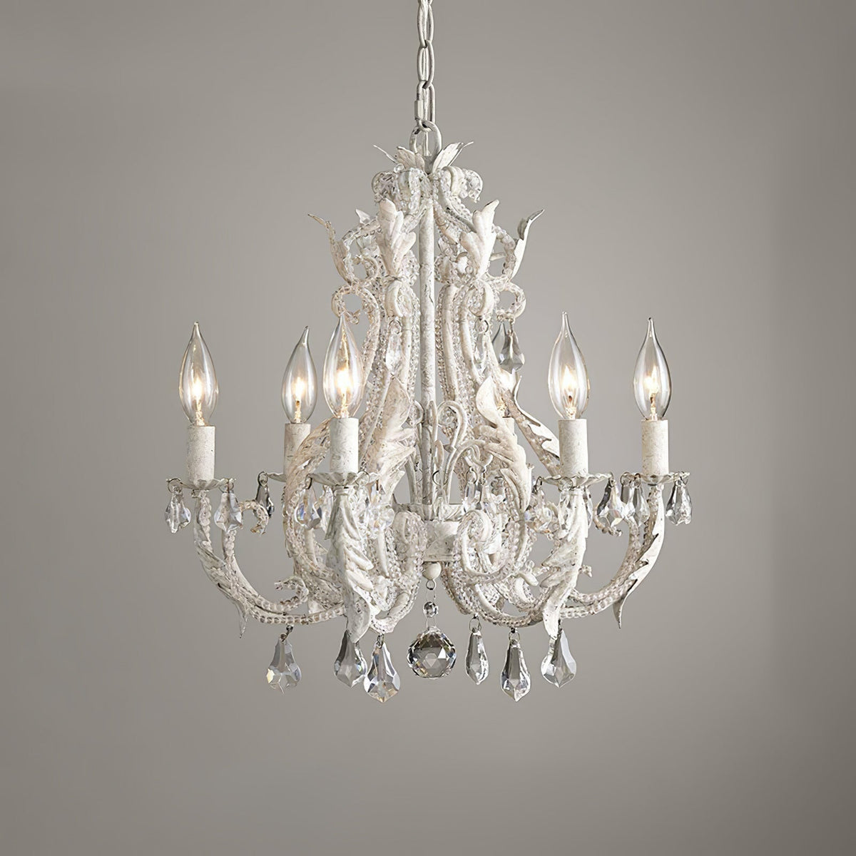 Chandelier With Candle Holder And Crystal Bead Pendant