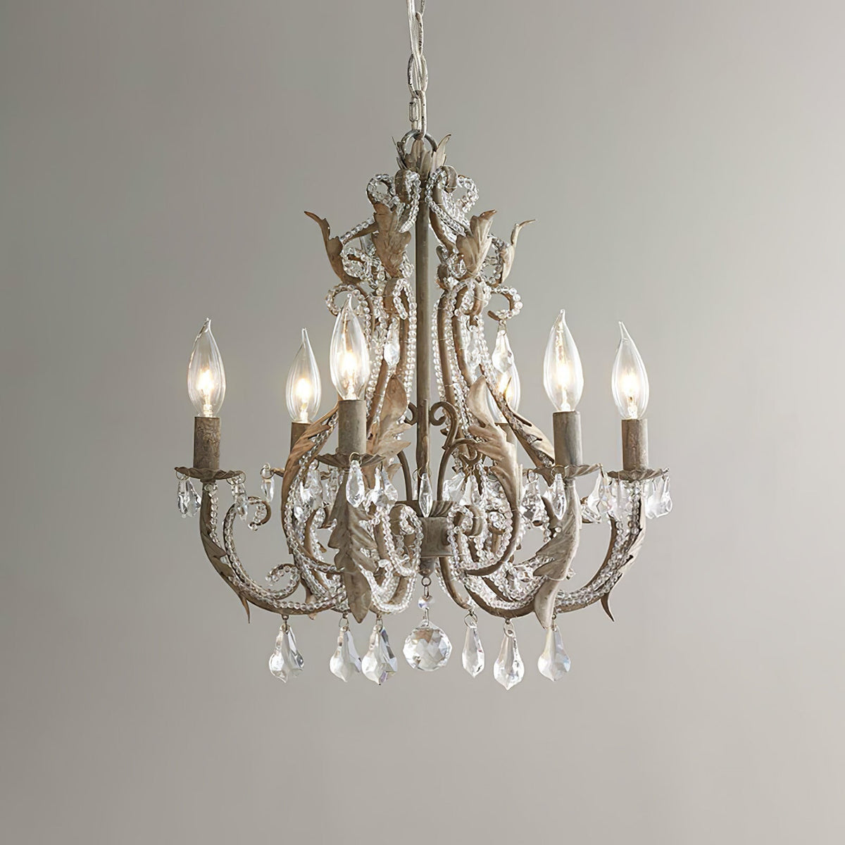 Chandelier With Candle Holder And Crystal Bead Pendant