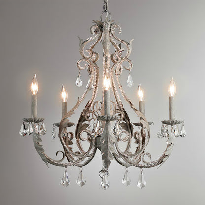Chandelier With Candle Holder And Crystal Bead Pendant