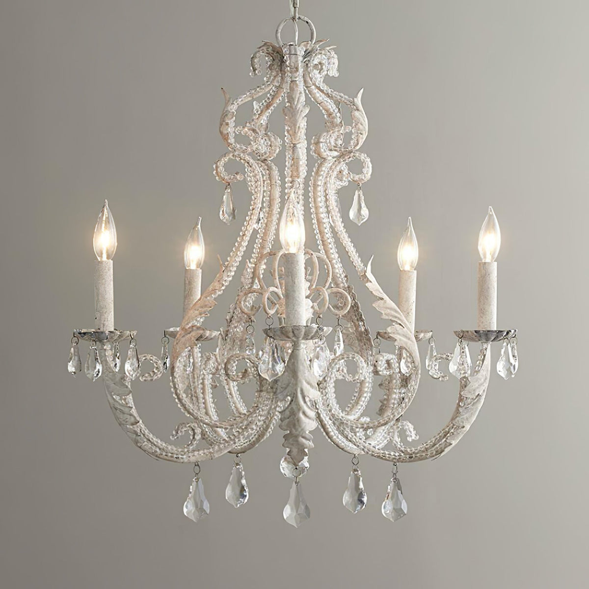 Chandelier With Candle Holder And Crystal Bead Pendant