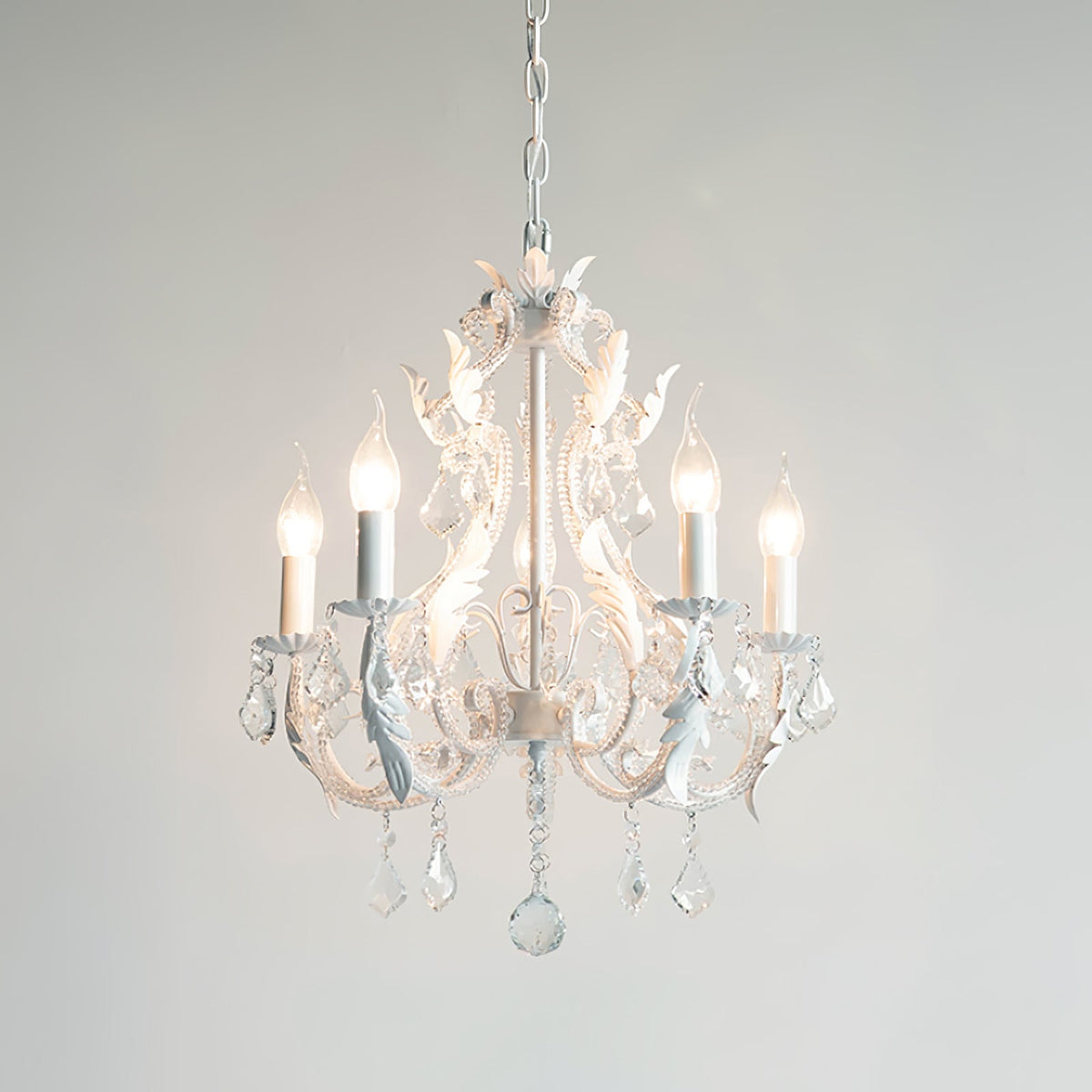 Chandelier With Candle Holder And Crystal Bead Pendant