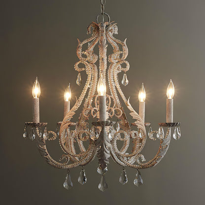 Chandelier With Candle Holder And Crystal Bead Pendant