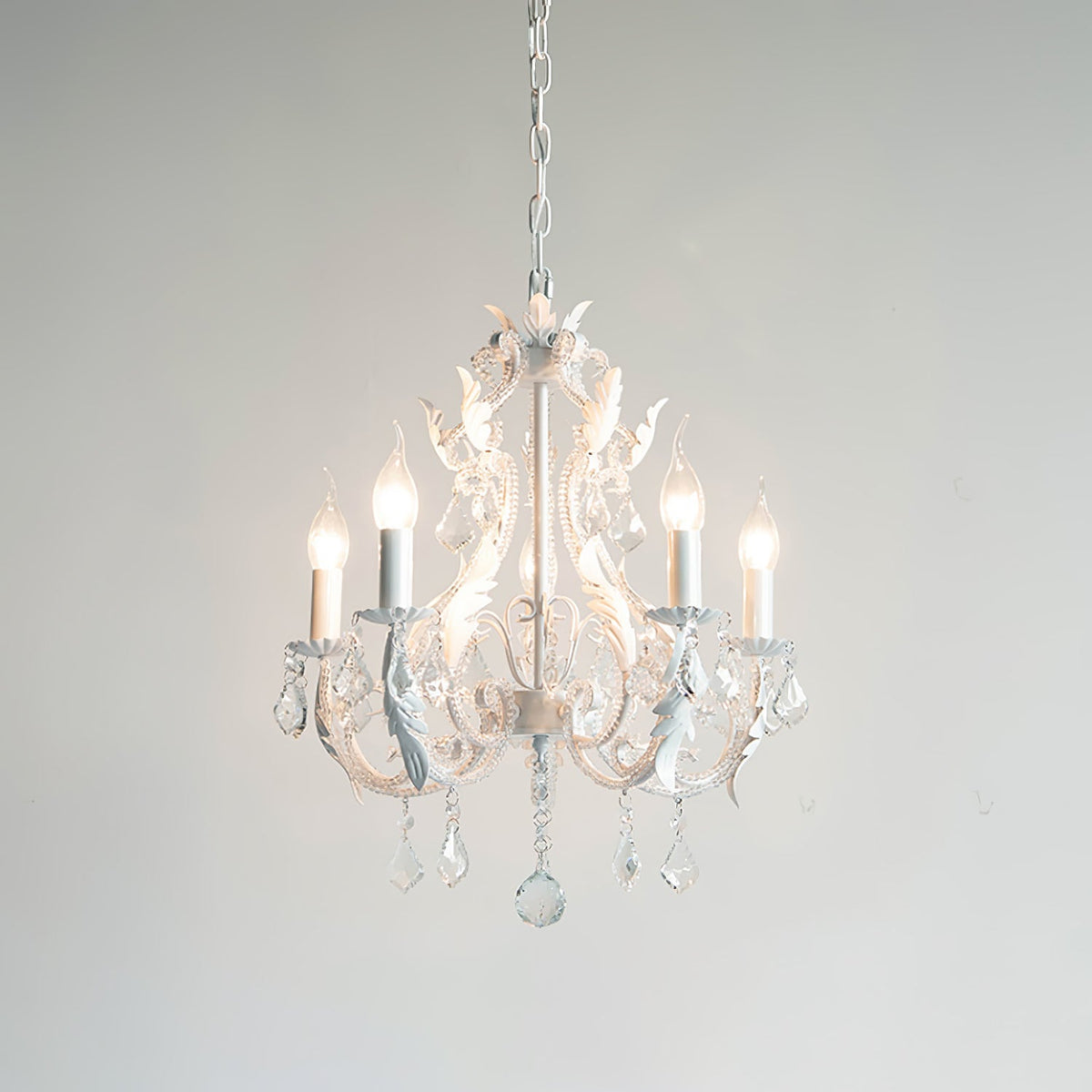 Chandelier With Candle Holder And Crystal Bead Pendant