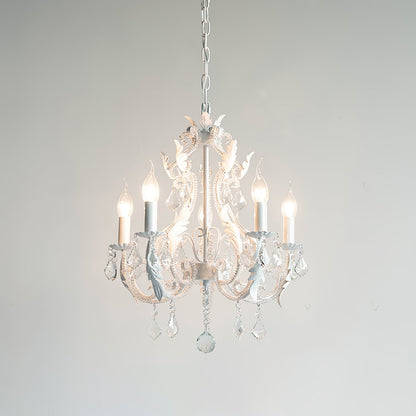 Chandelier With Candle Holder And Crystal Bead Pendant