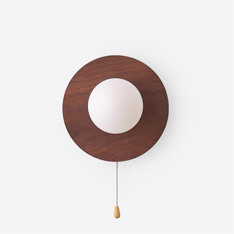 Glass Shade G9 Socket Hardwired Damp Rated Walnut Wood Wall Light