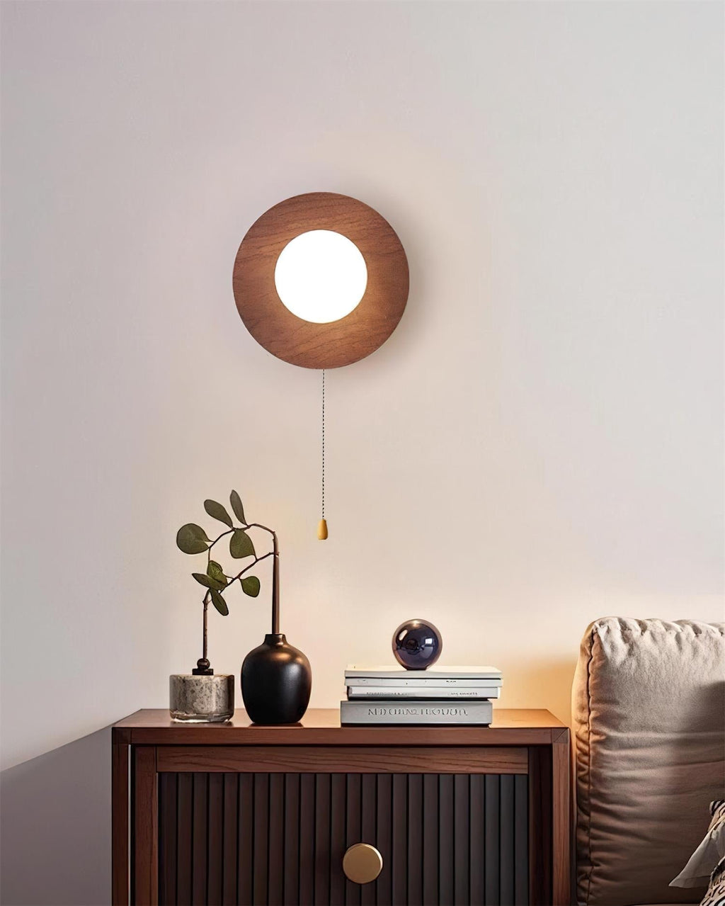 Glass Shade G9 Socket Hardwired Damp Rated Walnut Wood Wall Light