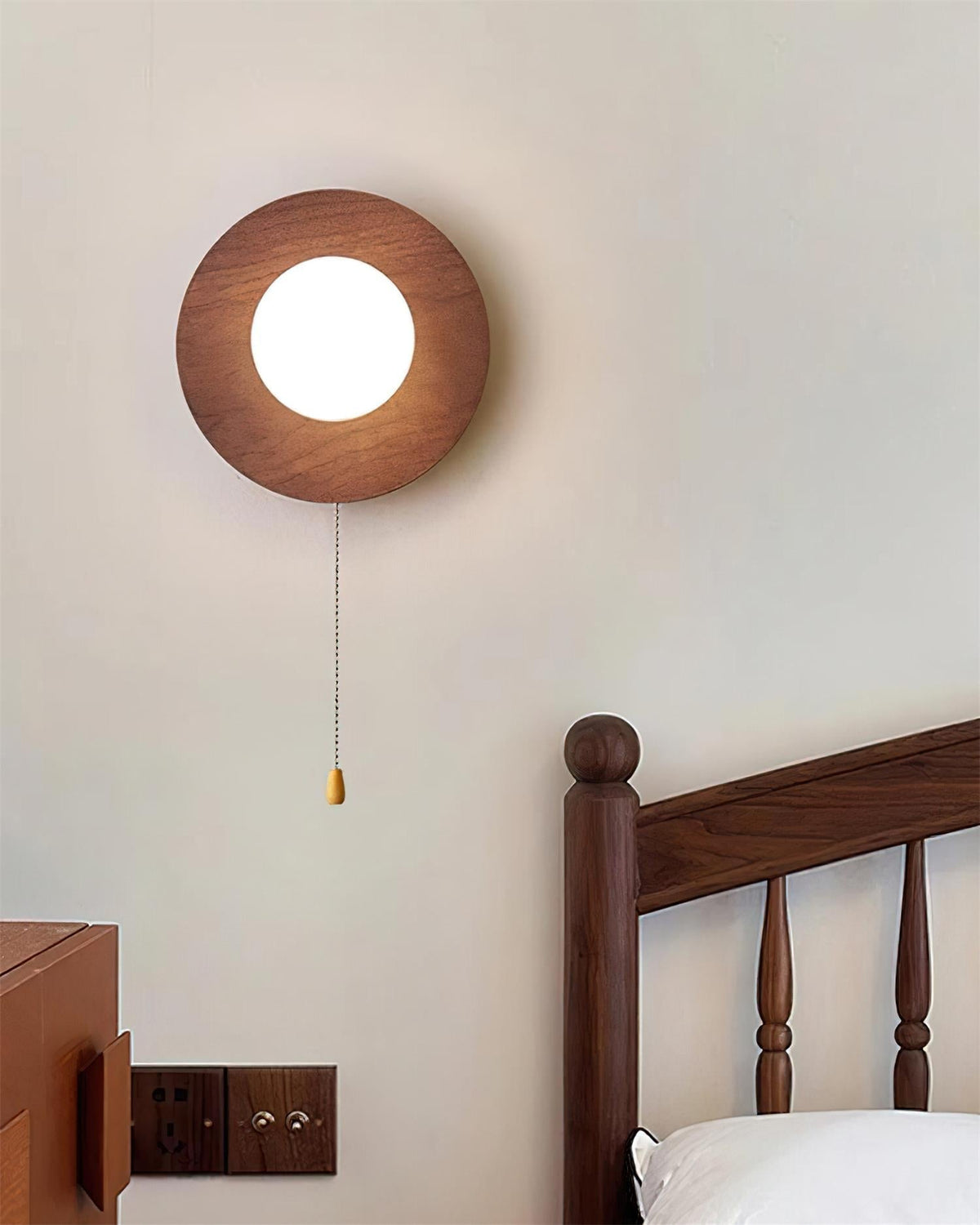 Glass Shade G9 Socket Hardwired Damp Rated Walnut Wood Wall Light
