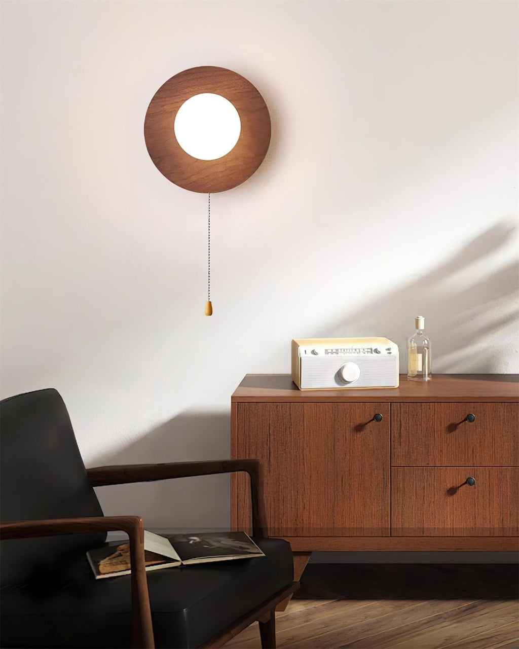 Glass Shade G9 Socket Hardwired Damp Rated Walnut Wood Wall Light