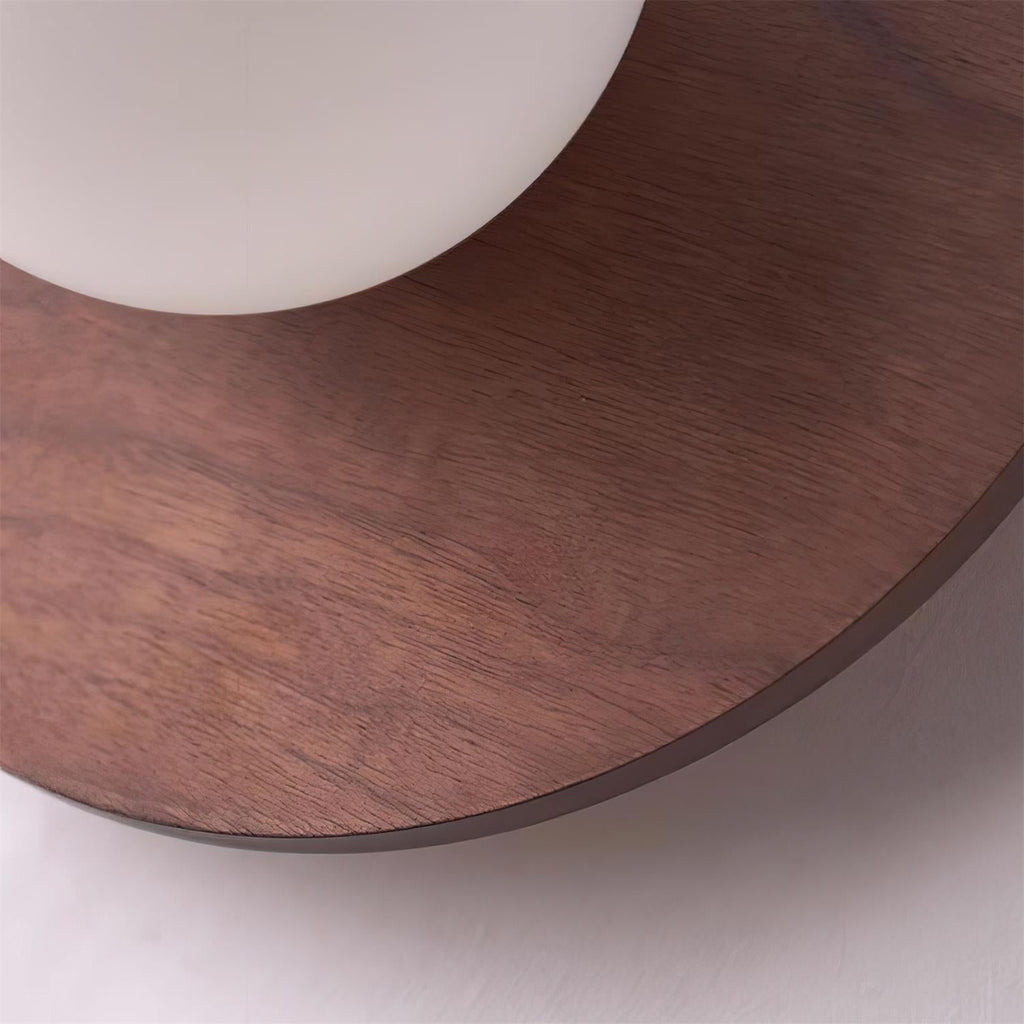 Glass Shade G9 Socket Hardwired Damp Rated Walnut Wood Wall Light