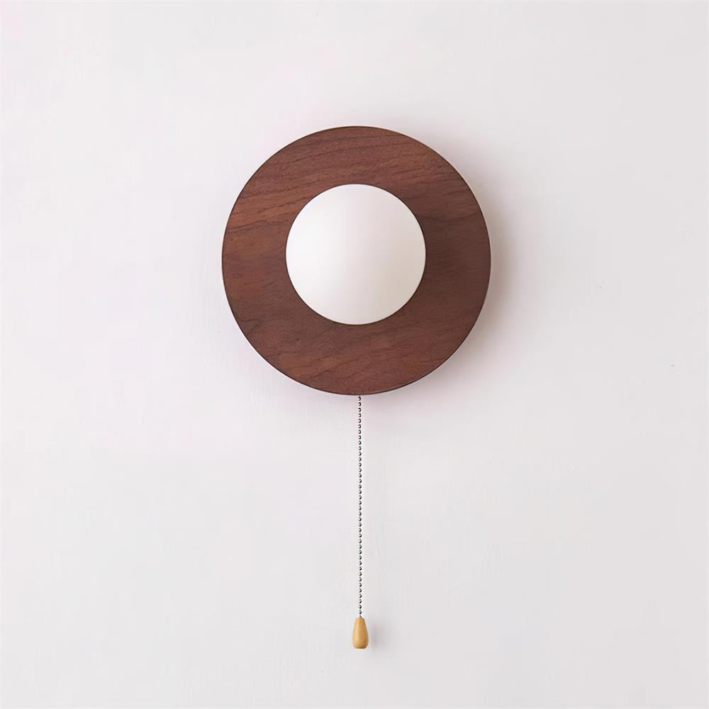 Glass Shade G9 Socket Hardwired Damp Rated Walnut Wood Wall Light