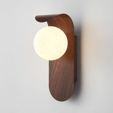 Walnut Or Wood Finish Indoor Curved Base Wall Lamp